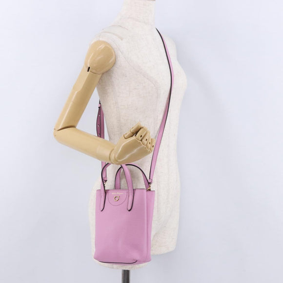 Salvatore Ferragamo Gancini Hand Bag Leather 2way Pink Gold Auth ka5650V
