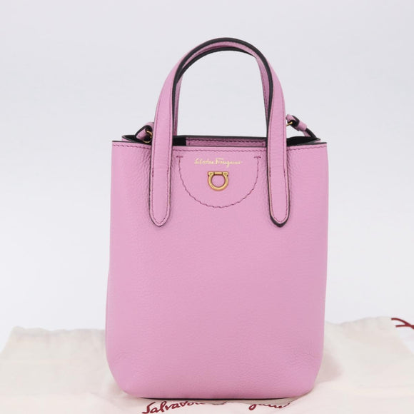 Salvatore Ferragamo Gancini Hand Bag Leather 2way Pink Gold Auth ka5650V