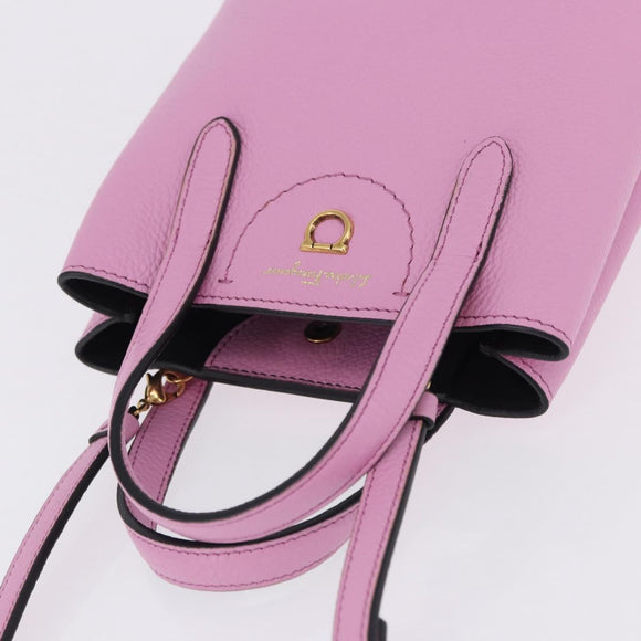 Salvatore Ferragamo Gancini Hand Bag Leather 2way Pink Gold Auth ka5650V