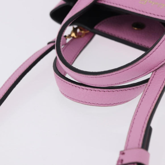 Salvatore Ferragamo Gancini Hand Bag Leather 2way Pink Gold Auth ka5650V