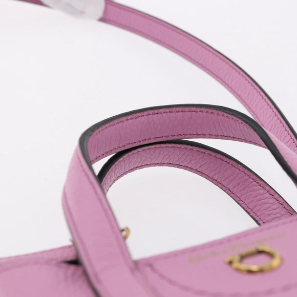Salvatore Ferragamo Gancini Hand Bag Leather 2way Pink Gold Auth ka5650V