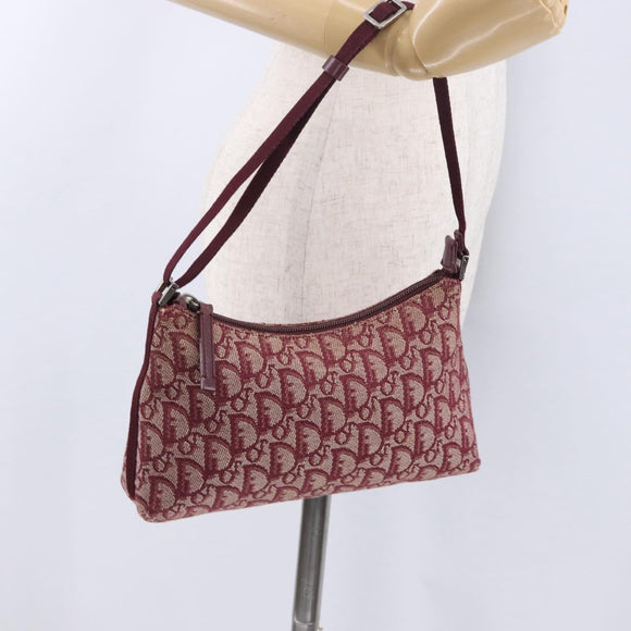 Christian Dior Trotter Canvas Accessory Pouch Red Silver Auth ka5653