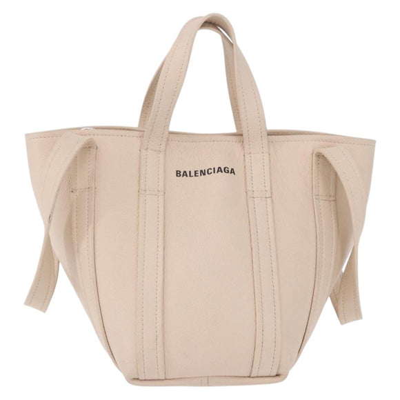 BALENCIAGA Everyday XS Tote Bag Leather Ivory Silver 672793 Auth ka5663A