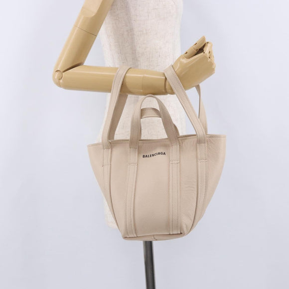 BALENCIAGA Everyday XS Tote Bag Leather Ivory Silver 672793 Auth ka5663A