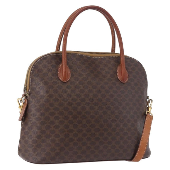 CELINE Macadam Canvas Hand Bag PVC Leather 2way Brown Gold Auth ka5664