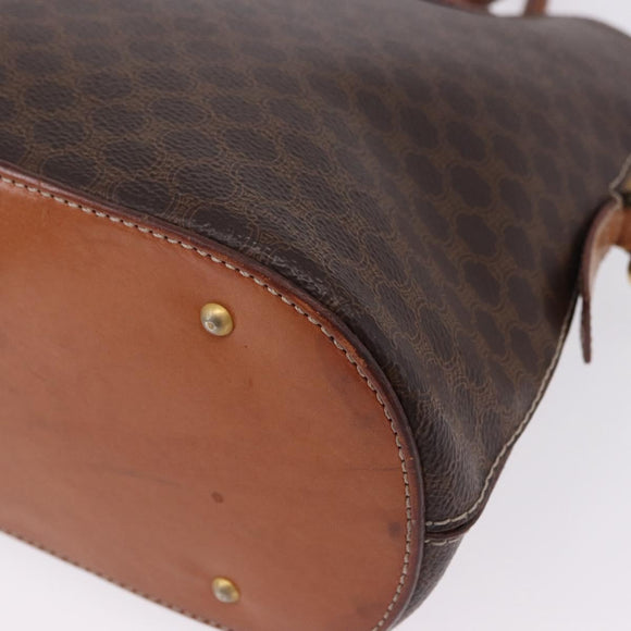 CELINE Macadam Canvas Hand Bag PVC Leather 2way Brown Gold Auth ka5664