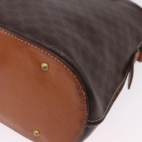 CELINE Macadam Canvas Hand Bag PVC Leather 2way Brown Gold Auth ka5664