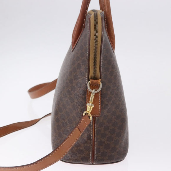CELINE Macadam Canvas Hand Bag PVC Leather 2way Brown Gold Auth ka5664