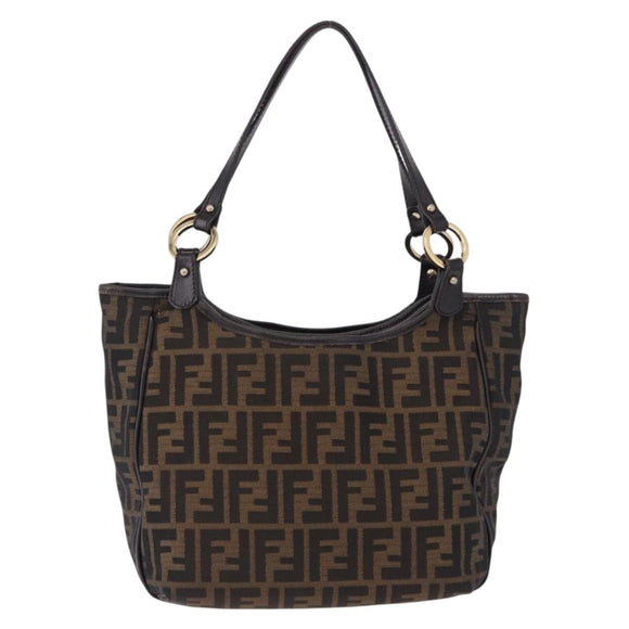 FENDI Zucca Canvas Tote Bag Brown Black Auth ka5668