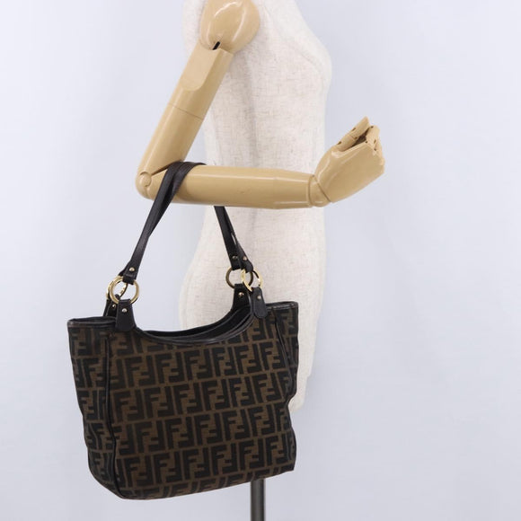 FENDI Zucca Canvas Tote Bag Brown Black Auth ka5668