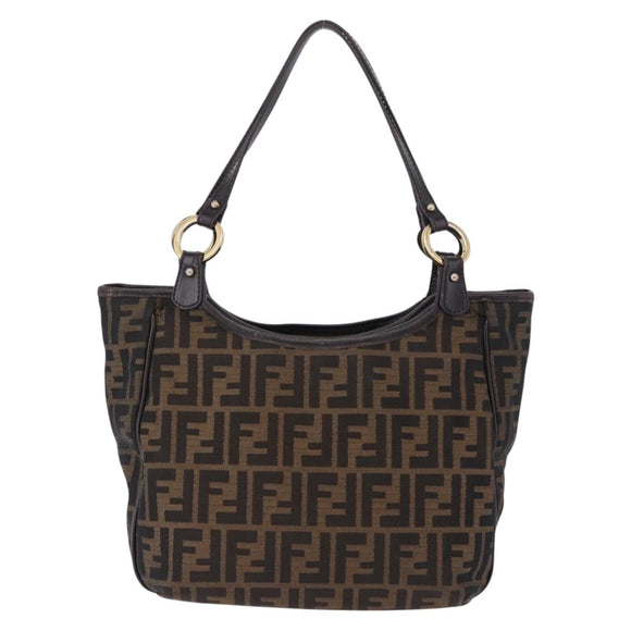 FENDI Zucca Canvas Tote Bag Brown Black Auth ka5668