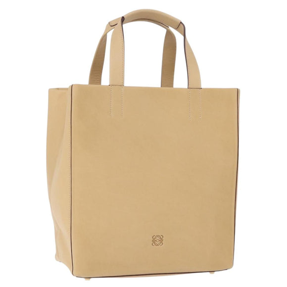 LOEWE Hand Bag Leather Beige Gold Auth ka5669V