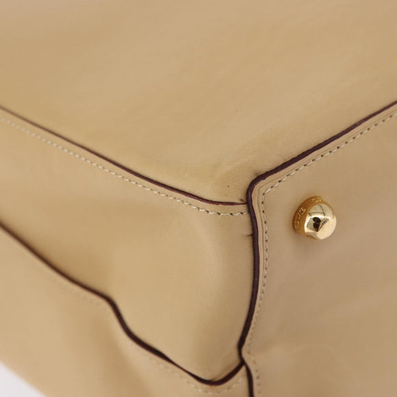 LOEWE Hand Bag Leather Beige Gold Auth ka5669V