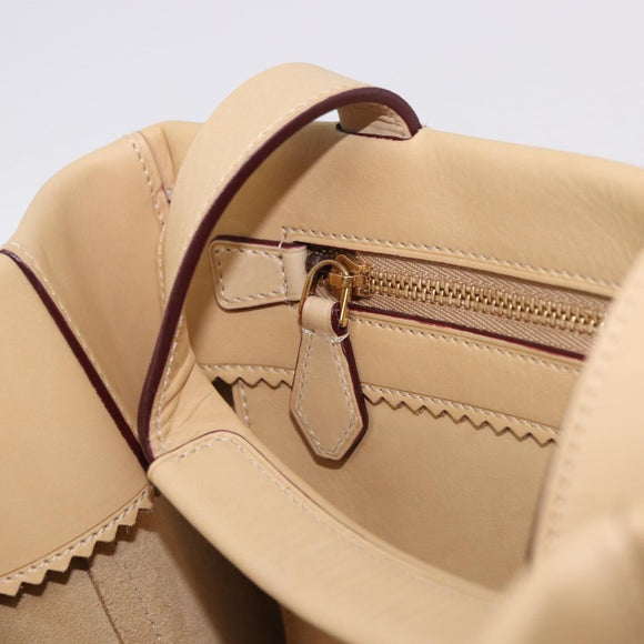 LOEWE Hand Bag Leather Beige Gold Auth ka5669V