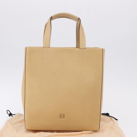 LOEWE Hand Bag Leather Beige Gold Auth ka5669V