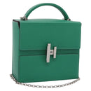 HERMES Synetique Chevre Hand Bag Leather Green Silver Auth ka5671SAM-1