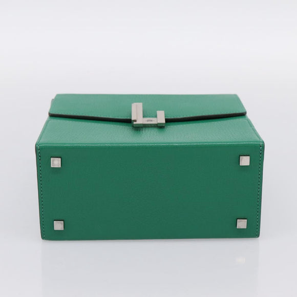 HERMES Synetique Chevre Hand Bag Leather Green Silver Auth ka5671SAM
