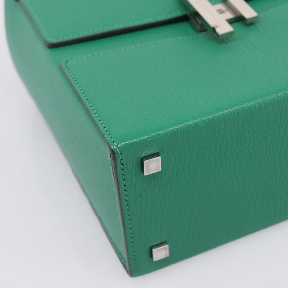 HERMES Synetique Chevre Hand Bag Leather Green Silver Auth ka5671SAM