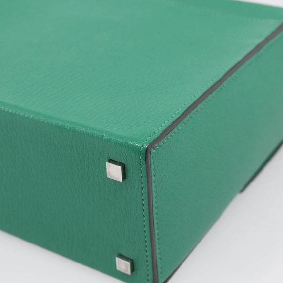 HERMES Synetique Chevre Hand Bag Leather Green Silver Auth ka5671SAM