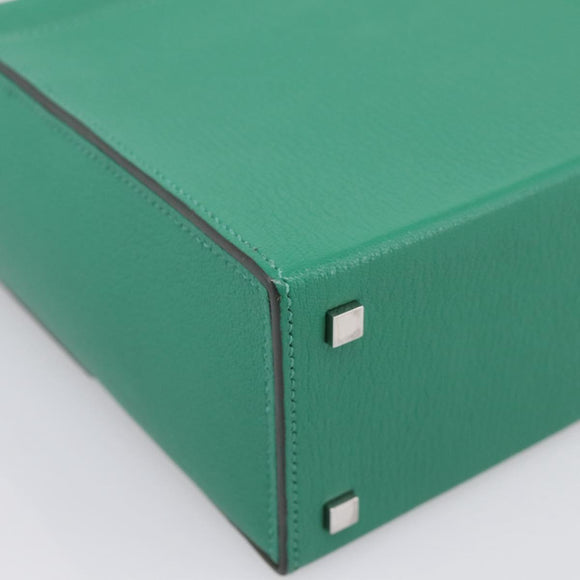 HERMES Synetique Chevre Hand Bag Leather Green Silver Auth ka5671SAM
