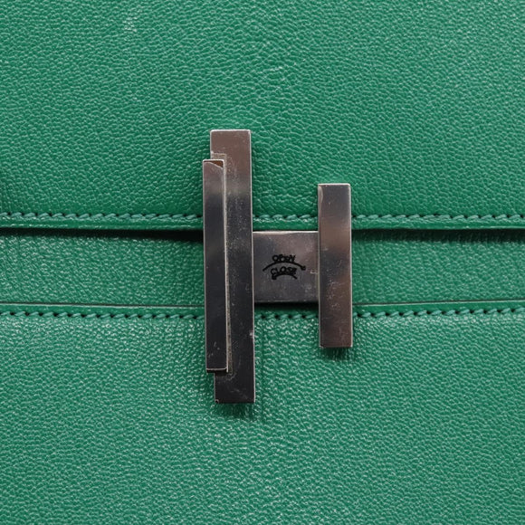 HERMES Synetique Chevre Hand Bag Leather Green Silver Auth ka5671SAM