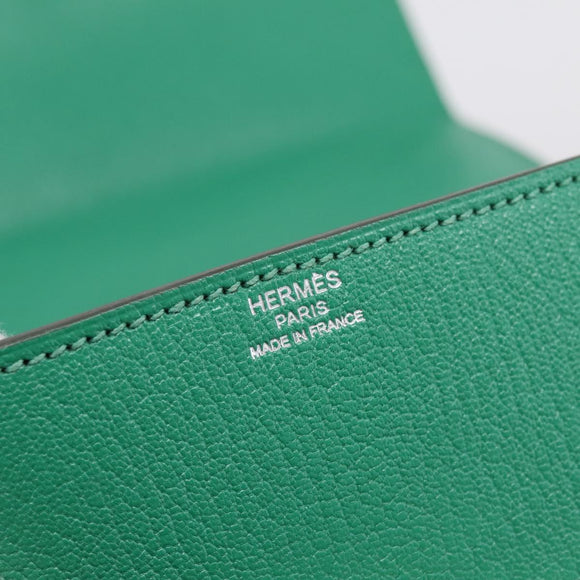 HERMES Synetique Chevre Hand Bag Leather Green Silver Auth ka5671SAM
