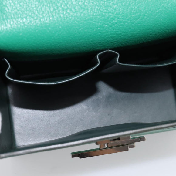 HERMES Synetique Chevre Hand Bag Leather Green Silver Auth ka5671SAM
