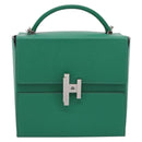 HERMES Synetique Chevre Hand Bag Leather Green Silver Auth ka5671SAM-13