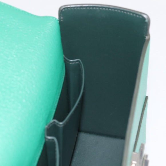 HERMES Synetique Chevre Hand Bag Leather Green Silver Auth ka5671SAM