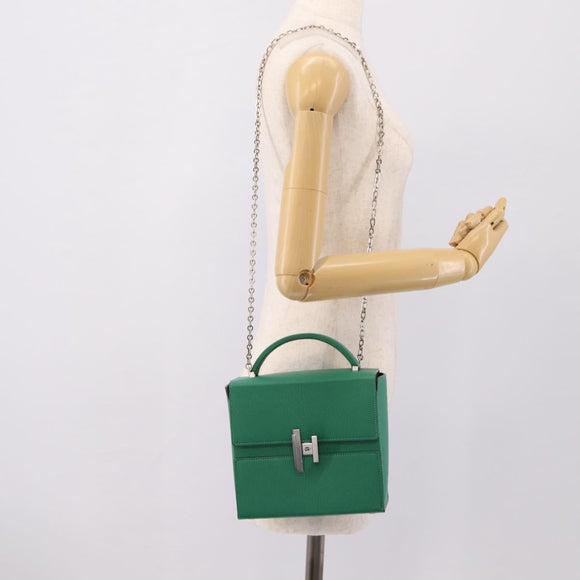 HERMES Synetique Chevre Hand Bag Leather Green Silver Auth ka5671SAM