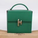 HERMES Synetique Chevre Hand Bag Leather Green Silver Auth ka5671SAM-12