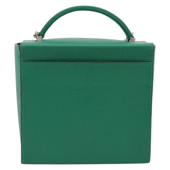 HERMES Synetique Chevre Hand Bag Leather Green Silver Auth ka5671SAM