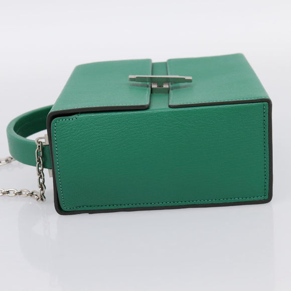 HERMES Synetique Chevre Hand Bag Leather Green Silver Auth ka5671SAM