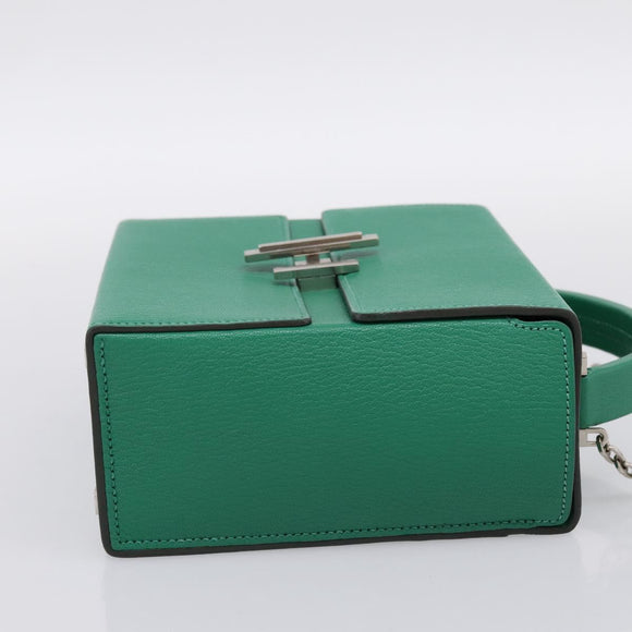 HERMES Synetique Chevre Hand Bag Leather Green Silver Auth ka5671SAM