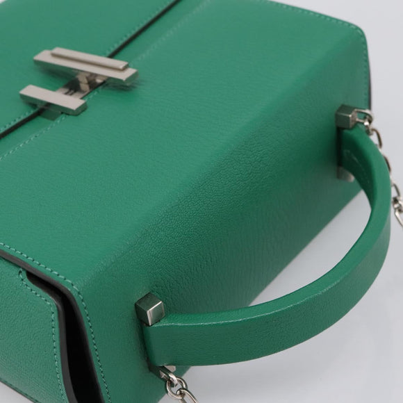 HERMES Synetique Chevre Hand Bag Leather Green Silver Auth ka5671SAM