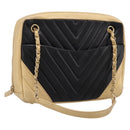 CHANEL V Stitch Chain Shoulder Bag Lamb Skin Beige Gold CC Auth ka5675V-1
