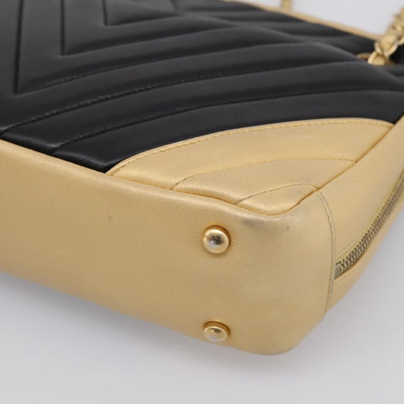CHANEL V Stitch Chain Shoulder Bag Lamb Skin Beige Gold CC Auth ka5675V