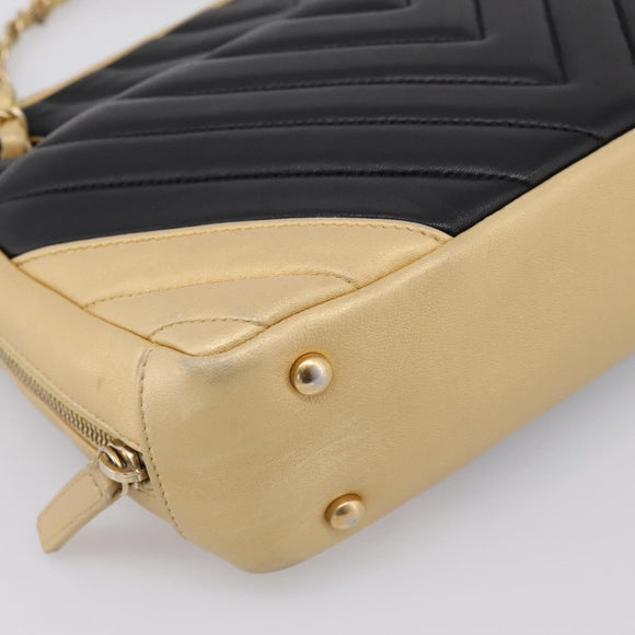 CHANEL V Stitch Chain Shoulder Bag Lamb Skin Beige Gold CC Auth ka5675V