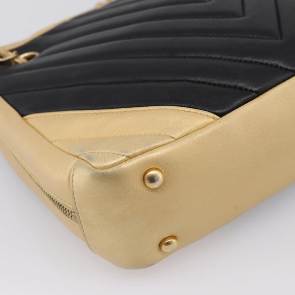 CHANEL V Stitch Chain Shoulder Bag Lamb Skin Beige Gold CC Auth ka5675V