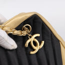 CHANEL V Stitch Chain Shoulder Bag Lamb Skin Beige Gold CC Auth ka5675V-10