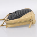 CHANEL V Stitch Chain Shoulder Bag Lamb Skin Beige Gold CC Auth ka5675V-3