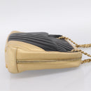 CHANEL V Stitch Chain Shoulder Bag Lamb Skin Beige Gold CC Auth ka5675V-4