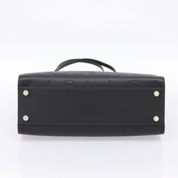 BVLGARI Tote Bag Leather 2way Black Gold Auth ka5676V