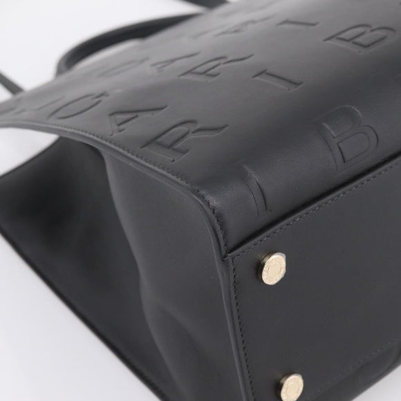 BVLGARI Tote Bag Leather 2way Black Gold Auth ka5676V