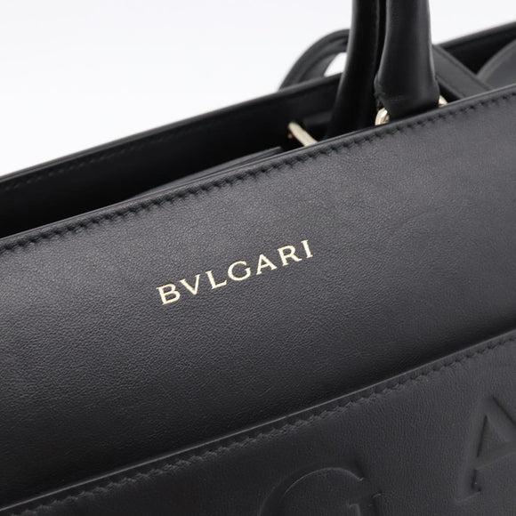 BVLGARI Tote Bag Leather 2way Black Gold Auth ka5676V