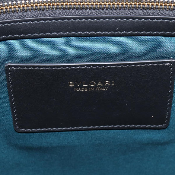 BVLGARI Tote Bag Leather 2way Black Gold Auth ka5676V