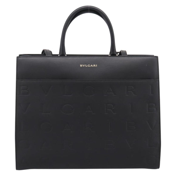 BVLGARI Tote Bag Leather 2way Black Gold Auth ka5676V