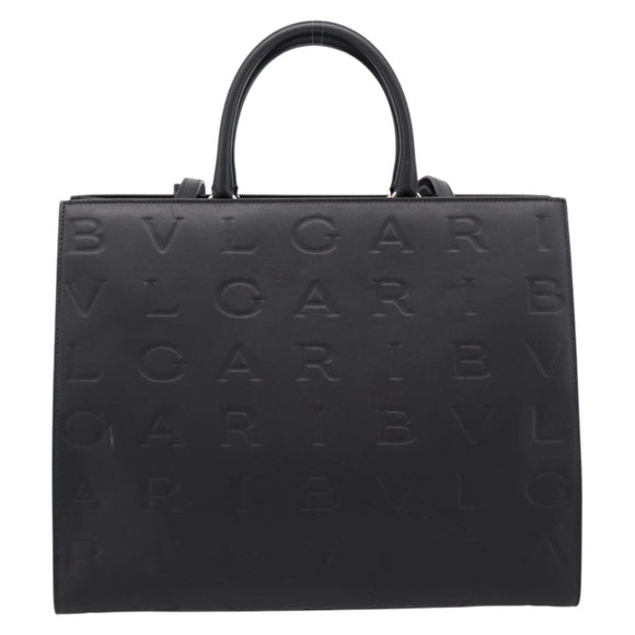 BVLGARI Tote Bag Leather 2way Black Gold Auth ka5676V