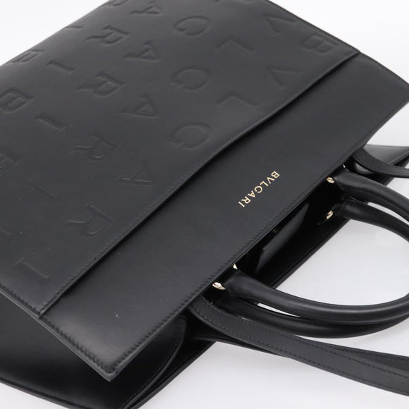 BVLGARI Tote Bag Leather 2way Black Gold Auth ka5676V