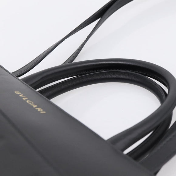 BVLGARI Tote Bag Leather 2way Black Gold Auth ka5676V